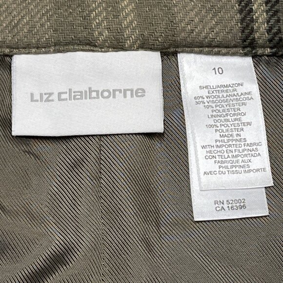 Liz Claiborne Y2K Skirt 10 Green Plaid Mini Wool Blend Dark Academia Preppy - Picture 7 of 9